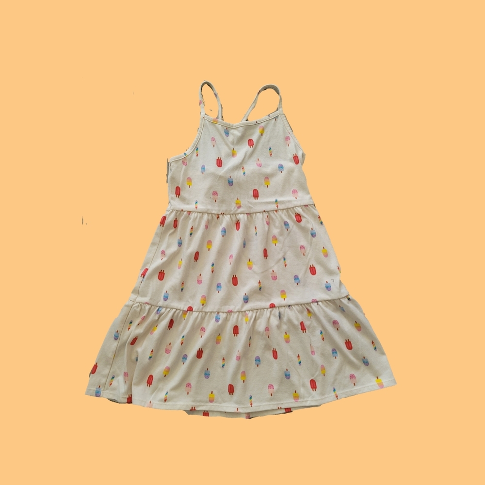 Girls' Cat & Jack All-Over Off-White Popsicle Print Tiered Cotton Tank Dress 8Y